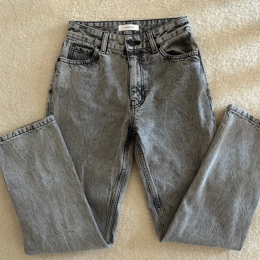 Anine Bing grey stone wash jeans